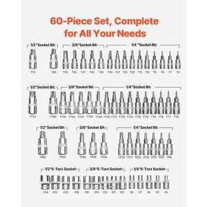 Set di 60 Pezzi di Chiavi a Bussola Torx Esterne in Acciaio al Cromo-Vanadio (Cr-V) da 1/4", 3/8", 1/2" con Custodia Migliorata TT6-TT70 TP8-TP60 D0100X3BSC6 - Product Image 3