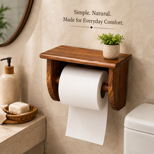 Porte-papier toilette en bois |   Porte-rouleau de papier mural |   Organisateur de salle de bain en bois massif naturel |   Porte-rouleau de papier toilette rustique - Product Image 2