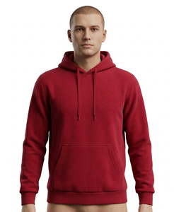 Sudadera con Capucha Roja para Hombre, Corte Regular, Color Sólido, Informal, con Bolsillo Delantero, 100% Algodón, Tejido French Terry, para Otoño - Product Image 1