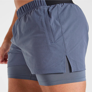 Wholesale Custom Logo Men's Best Quality Sporty Running Shorts Double <b>Layer</b> Quick Dry Breathable & Eco-Friendly Elastic Waist - Product Image 3