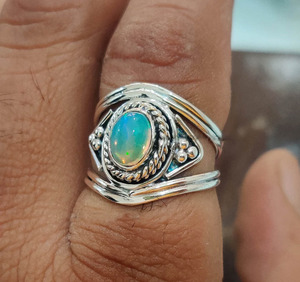 Natural Ethiopian <b>Opal</b> <b>Ring</b> 925 Sterling Silver Handmade <b>Ring</b> For Her Oval Cut Bezel Setting Classic Wedding Anniversary <b>Ring</b> - Product Image 2