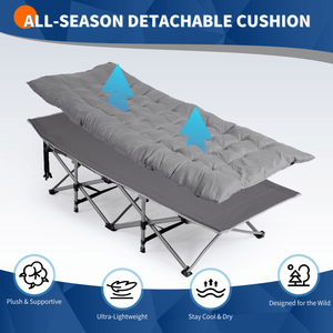 Lit de camping pliable gris portable avec matelas souple pour la sieste en extérieur, au bureau ou en voyage à la plage pour adultes - Product Image 5
