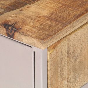 Comodino in Legno di Mango Grezzo con Finitura Naturale e Supporti in Ferro Argentato - Product Image 6