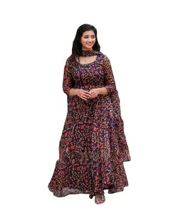 2023 Special Trending Georgette Multi Colored With Digital Printed Anarakali Dress With Chudidaar Bottom