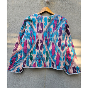 Handmade Ikat <b>Quilted</b> <b>Jacket</b> for Women Reversible Cotton Blazer Floral Stripe <b>Pattern</b> Spring Autumn Outerwear gift for her - Product Image 6
