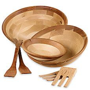 Juego de tazones para ensalada de madera de acacia ecológica al por mayor, tazones de servir de madera duraderos hechos a mano, juego de tazones para mezclar frutas para la cocina - Product Image 1