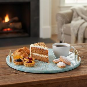 Plateau décoratif rond PEMAR en nacre avec poignées en métal doré, plateau à bibelots, organiseur pour commode, salle de bain, coiffeuse - Product Image 2