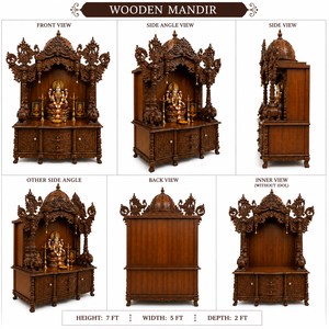 Grand Temple Hindou en Bois pour la Maison avec Armoire de Rangement et Finition en Bois de Teck Premium, Grande Salle de Prière Hindoue en Bois, USA - Product Image 5