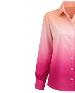 Chemisier décontracté à manches longues boutonné pour femme, dégradé pêche à rose vif, personnalisé, pour le bureau, fabrication OEM sur mesure, haut de gamme - Product Image 3
