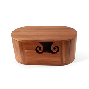 Panier de couture ovale en bois, design simple, support de rangement artisanal durable avec découpe - Product Image 1
