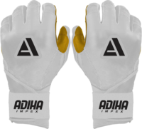 Guantes de béisbol personalizables de cuero premium, color blanco, cierre tipo gancho y bucle.