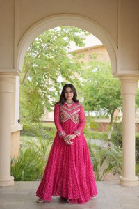 <b>Pink</b> color Premium quality Indian gown Classy elegant boutique gown Eye catching trendy gown Navratri wear gown - Product Image 6