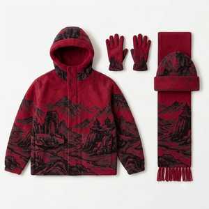 Veste à capuche imprimée forêt rose avec gants, écharpe et bonnet assortis, ensemble coupe-vent en velours, vêtements d'hiver décontractés - Product Image 4