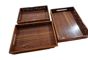 Plateau de rangement de cuisine simple en bois d'acacia éco-responsable fait main pour la vaisselle - Product Image 2