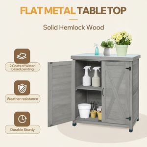 Panca da Esterno per Giardinaggio con Armadietto Contenitore e Piano in Metallo - Product Image 3
