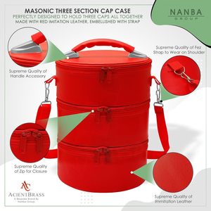 NANBA GROUP Étui de transport pour casquette maçonnique à trois sections, en similicuir rouge, sac de rangement de voyage, bandoulière réglable double - Product Image 4