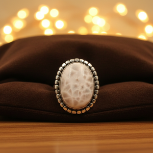 Natural Pink Larimar Gemstone <b>Ring</b> 925 Sterling <b>Silver</b> Handmade Oval Cabochon Beaded Vintage Statement Jewelry for Women <b>Men</b> Her - Product Image 5