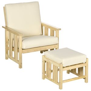 Set Lounge Luxe 2 Pezzi: Eleganti Sedie da Patio in Legno con Poggiapiedi e Cuscini Morbidi - Product Image 1