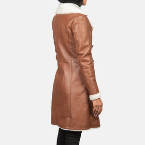 Abrigo de Cuero Genuino para Mujer, Estilo Gabardina, Doble Botonadura, Largo, Transpirable, Resistente al Viento, Cuello Alto, Forro de Poliéster, Cálido para Invierno, Casual - Product Image 4