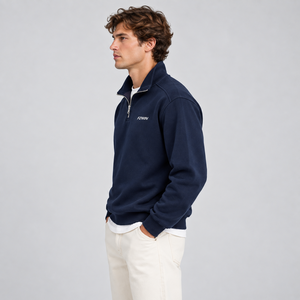 FZWIN <b>Men's</b> Navy <b>Blue</b> Quarter Zip Sweatshirt Regular Fit Solid Color Casual Stand Collar French Terry Knitted Breathable Autumn - Product Image 5