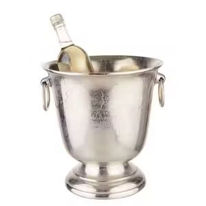 Enfriador de Vino de Plata Martillada - Elegante Cubitera con Pedestal y Asas en Forma de Anillo - Bañera Enfriadora de Champán de Acero Inoxidable Pulido - Product Image 2