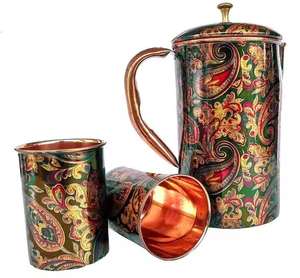 Carafe élégante en cuivre martelé imprimé, style antique, avec ensemble de verres, idéale pour les restaurants, les fêtes ou l'usage quotidien, disponible au prix de gros - Product Image 3