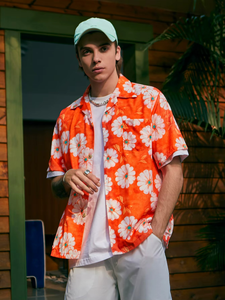 Custom Summer Hawaiian <b>Shirt</b> Orange Allover Printed Digital Printing Cuba Collar Short Sleeve <b>Shirt</b> - Product Image 4