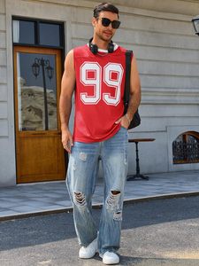 Mens Jersey <b>Shirt</b> Number Graphic Mesh Workout Tank Top <b>Y2k</b> Oversized Casual Sleeveless Tees - Product Image 6