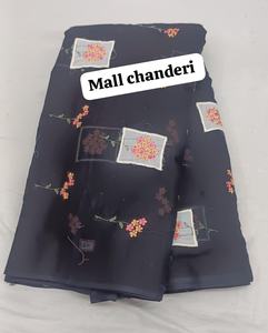 Tela de bordado de algodón puro de primera calidad con intrincado trabajo floral hecho a mano y delicado diseño inspirado en Chikankari. - Product Image 5