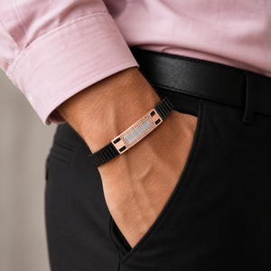 18KT Rose Gold Black Ceramic Diamond Accent Charm <b>Bracelet</b> Men High Polish Geometric Luxury Wedding Party Daily Wear Gift - Product Image 1