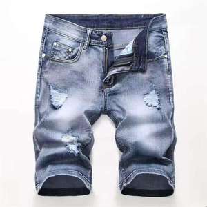 Pantalones Cortos de Mezclilla de Algodón Oscuro Desgastado Estilo Urbano Rectos Personalizados para Hombre, Jeans Vintage de Moda para Hombre, OEM - Product Image 3