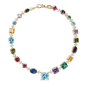 Collier de luxe pour femme en or avec pierres précieuses colorées et accent de diamant taille princesse, style à porter au quotidien - Product Image 1