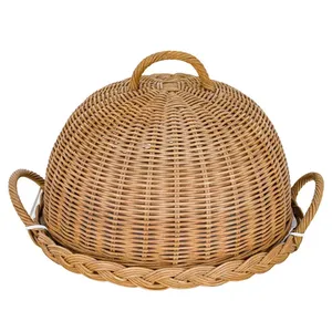 Cúpula protectora de comida de ratán hecha a mano, tejida, con asa, para cocina, comedor, antimosquitos. - Product Image 2