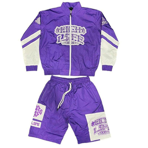 Rich Life Purple Tracksuit Set <b>Men</b> Streetwear <b>Bomber</b> <b>Jacket</b> Shorts Satin Print Breathable Spring Style - Product Image 1