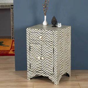 Mesa de Cajones con Incrustaciones de Hueso de ILAHI, Diseño Moderno con Detalles de Ágata, Almacenamiento de Tres Niveles, Mueble Portátil para el Hogar - Product Image 1