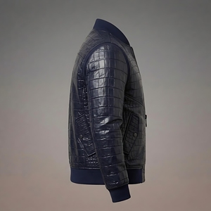 Blouson Bomber Unisexe en Cuir de Crocodile Gaufré de Qualité Supérieure, Personnalisable avec Impression au Dos, Style Streetwear, Fermeture Éclair Formelle, OEM - Product Image 3