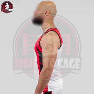 ชุดกีฬาชกมวยสำหรับผู้ใหญ่ สีขาว ดำ แดง ตัดกันอย่างลงตัว คุณภาพสูงสุด ผลิตภัณฑ์พรีเมียม เสื้อกล้ามและกางเกงชกมวย - Product Image 5