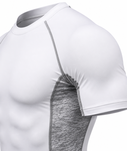 Camisetas de Compresión Blancas de Manga Corta para Hombre, Secado Rápido, Corte Ajustado, Cuello Redondo, Tejido de Lona Transpirable, 180g, Ropa Deportiva - Product Image 4
