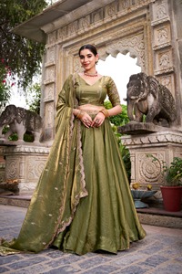 Robe de mariée ou de bal traditionnelle longue pour femmes, ornée de paillettes et de broderies en fil, style Lehenga Choli - Product Image 5