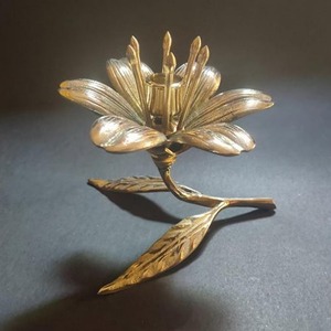 Eye Catching Flower Brass Candle Holder Decorative Accent For Home <b>Table</b> Centerpiece Reading Corner And Side <b>Table</b> Decor - Product Image 2