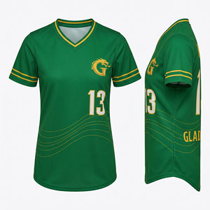 Maillot de softball vert sublimé pour femme, Dragons 13, à manches courtes, ajusté, anti-humidité, col baseball, tenue d'équipe adulte - Product Image 2