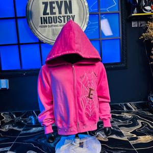 Sudadera con capucha de felpa gruesa de algodón 100% unisex, estilo holgado, con cremallera personalizada, para invierno - Product Image 2