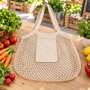 Sac de courses en filet de coton naturel 72x74cm, réutilisable, pour marché et produits frais, avec logo personnalisé, vente en gros, OEM, ODM, marque privée, en vrac, B2BPro - Product Image 5