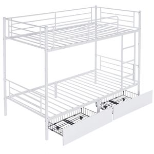Letto a Castello Convertibile 71558202 con 2 Cassetti Portaoggetti, Letto a Soppalco in Metallo Divisibile in Due Letti Singoli - Product Image 1
