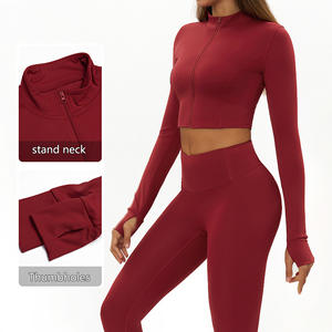 Vêtements de fitness pour femmes, hauts de yoga sans couture, couleurs unies, manches longues, crop tops de sport, ensembles de yoga respirants et à séchage rapide - Product Image 6