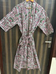 Bata Kimono Floral de Algodón para Mujer, Hecha a Mano con Estampado Digital, Cuello en V, Cierre con Cordón, para Spa, Dama de Honor, Vestido de Verano - Product Image 1