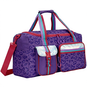 Girls Purple <b>Patchwork</b> Polyester Duffle <b>Bag</b> Adjustable Strap Multi Functional Gym Travel <b>Bag</b> Zipper Closure Casual Style - Product Image 2
