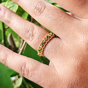 Fashionable emerald cz eternity <b>ring</b> 18k gold plated filigree <b>adjustable</b> open band brass metal wholesale women jewelry gift - Product Image 5