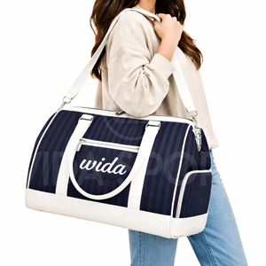 Custom Logo Zipper Fashion Duffel Bag Gym Travel & Sports Polyester Fabric PU <b>Leather</b> Trim Waterproof <b>Large</b> Capacity - Product Image 5