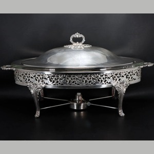 Calentador de comida circular premium con acabado plateado para servicio de buffet en hoteles al mejor precio - Product Image 6